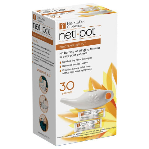 HIMALAYAN - Porcelain Neti Pot with 30 Neti Salt Sachets