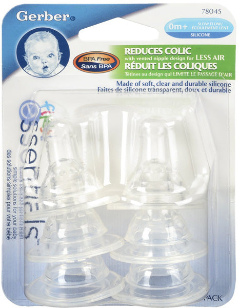 GERBER - First Essential Silicone Nipples Slow Flow 0+ Months