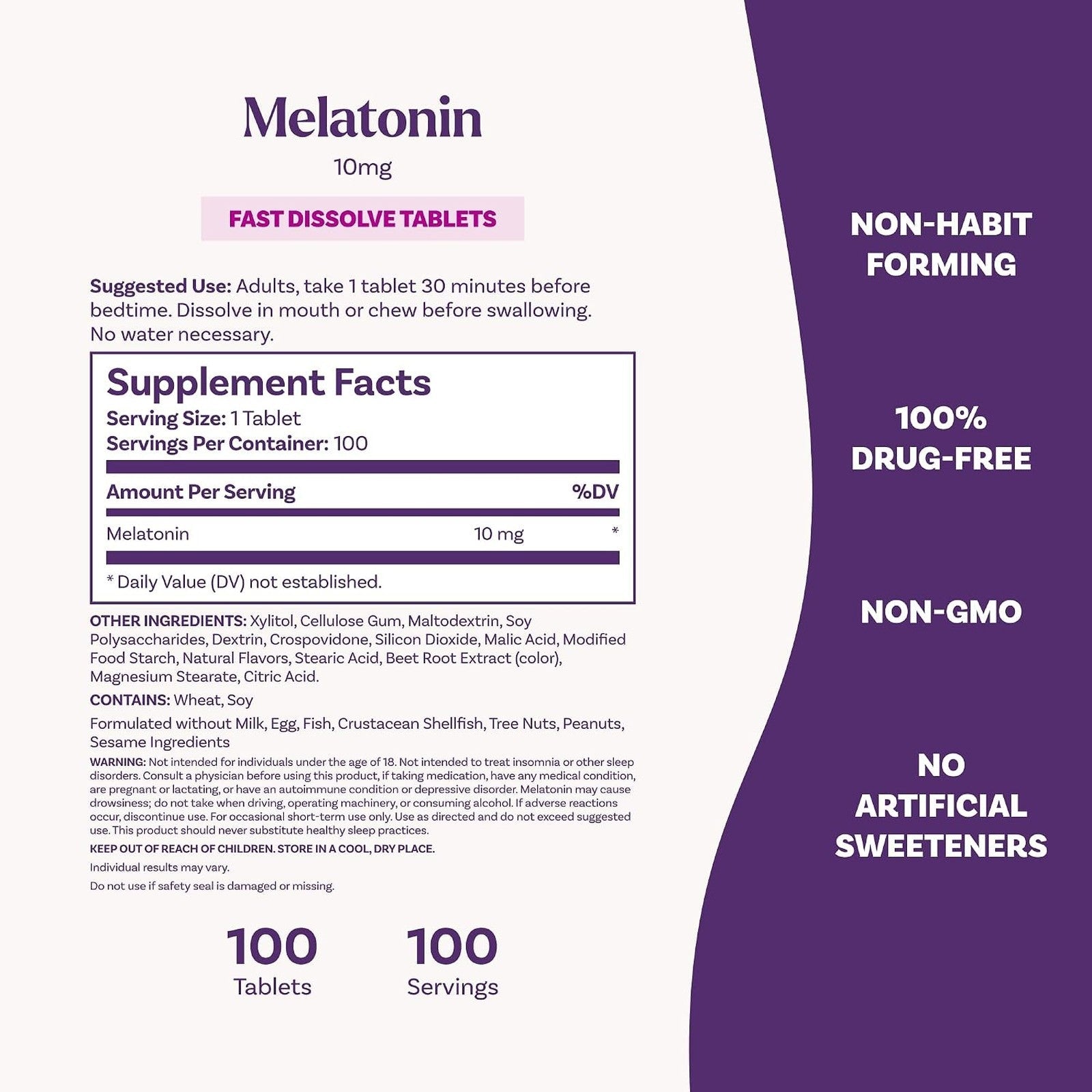 Natrol Melatonin 10mg Fast Dissolve Citrus Punch 100 Tablets Supplement Facts