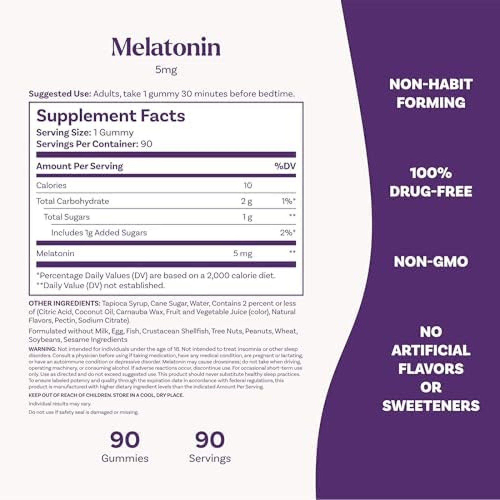 Natrol Melatonin Gummies 5mg 90 Count Supplement Facts