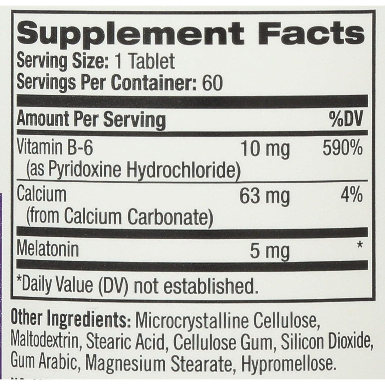 Natrol Melatonin 5mg 60 Tablets Supplement Facts