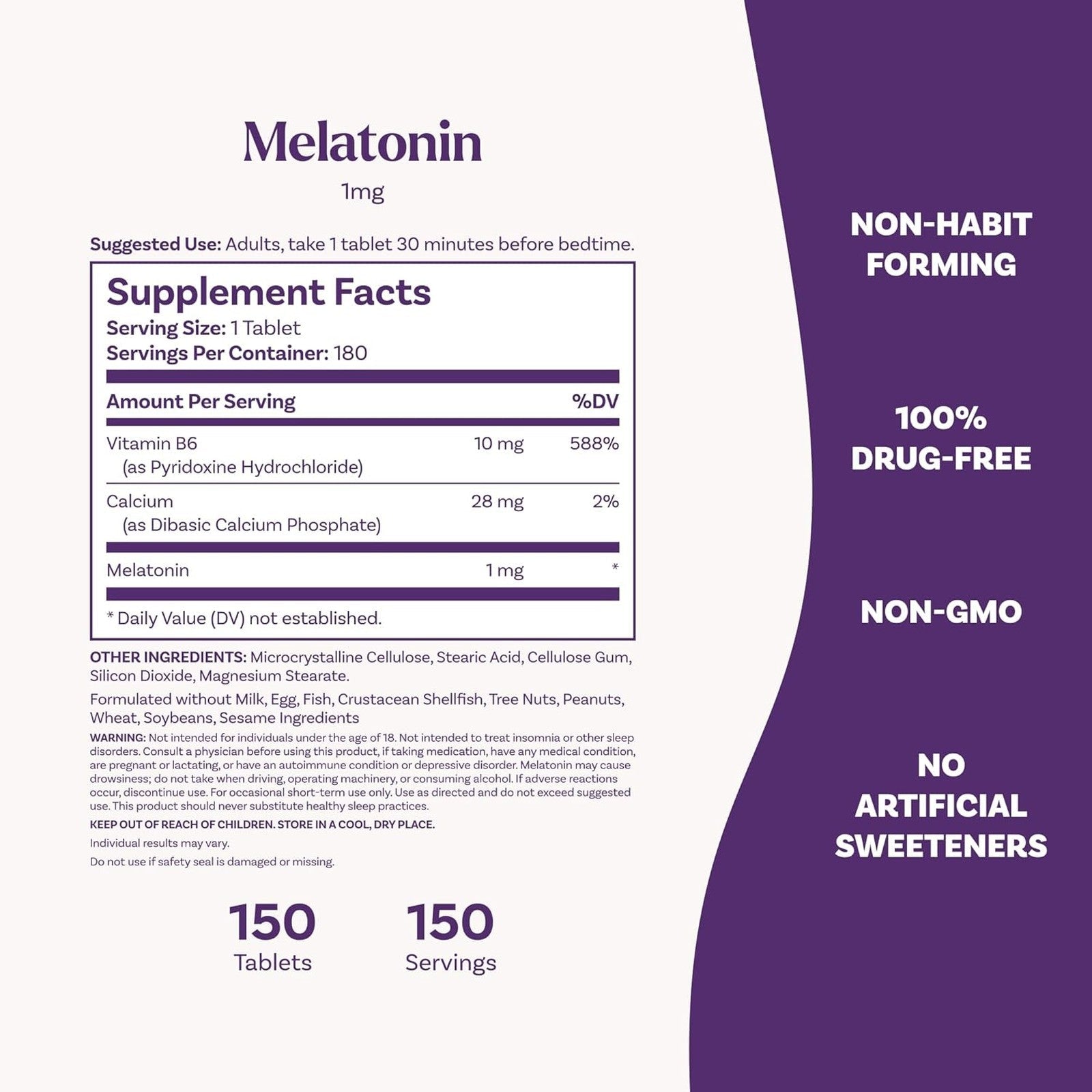 Natrol Melatonin 1mg 180 Tablets Supplement Facts