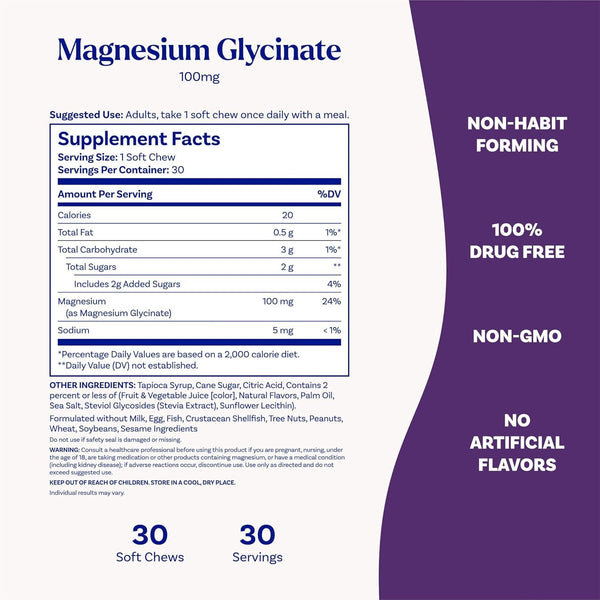 NATROL - High Absorption Magnesium Glycinate Soft Chews 100mg - 30 Soft Chews