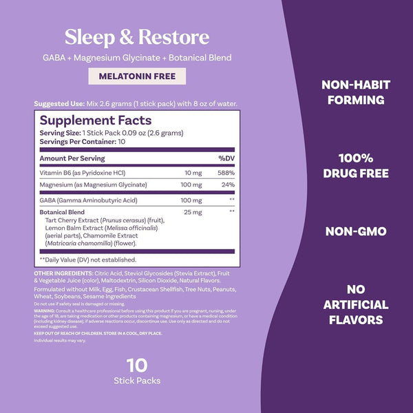 NATROL - Sleep & Restore Melatonin Free Calming Drink Mix, Cherry - 10 Sticks