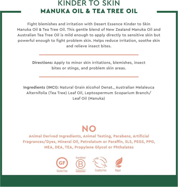 DESERT ESSENCE - Kinder to Skin Manuka Oil & Australian Tea Tree Oil - 4 fl oz (120 ml)