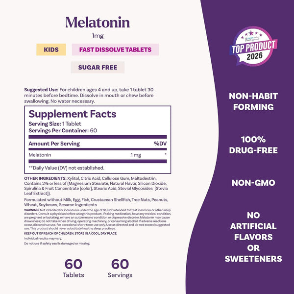 NATROL - Kids Melatonin 1mg Blue-Razz Fast Dissolve - 60 Tablets