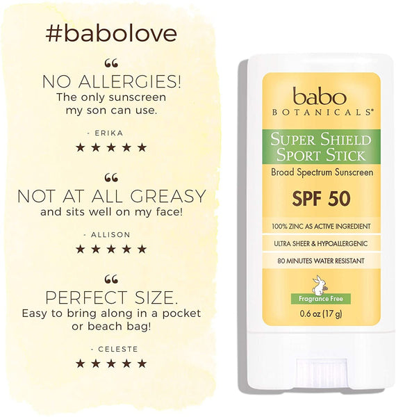 Babo Botanicals - Super Shield Sport Stick Fragrance Free 50 SPF - 0,6 oz.