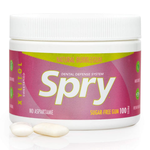 SPRY - Natural Xylitol Gum, Natural Bubblegum - 100 Pieces